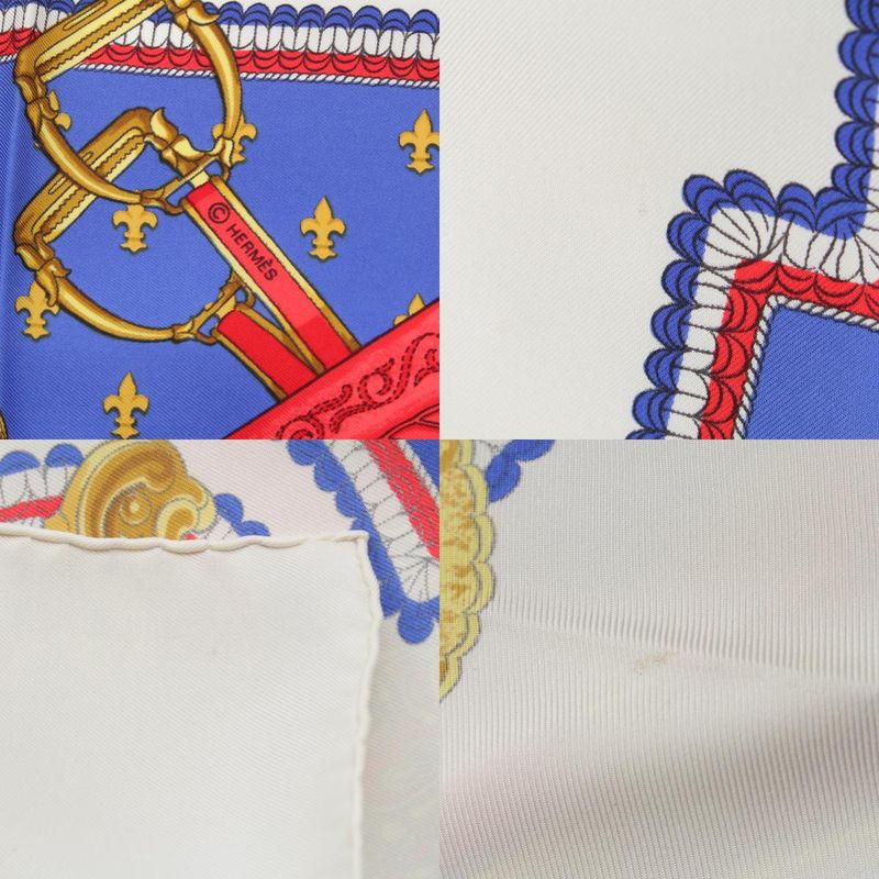 Hermes Carré 90 Selles a Housse Cabas - Sitting Silk Scarf White Multicolor