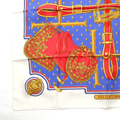Hermes Carré 90 Selles a Housse Cabas - Sitting Silk Scarf White Multicolor