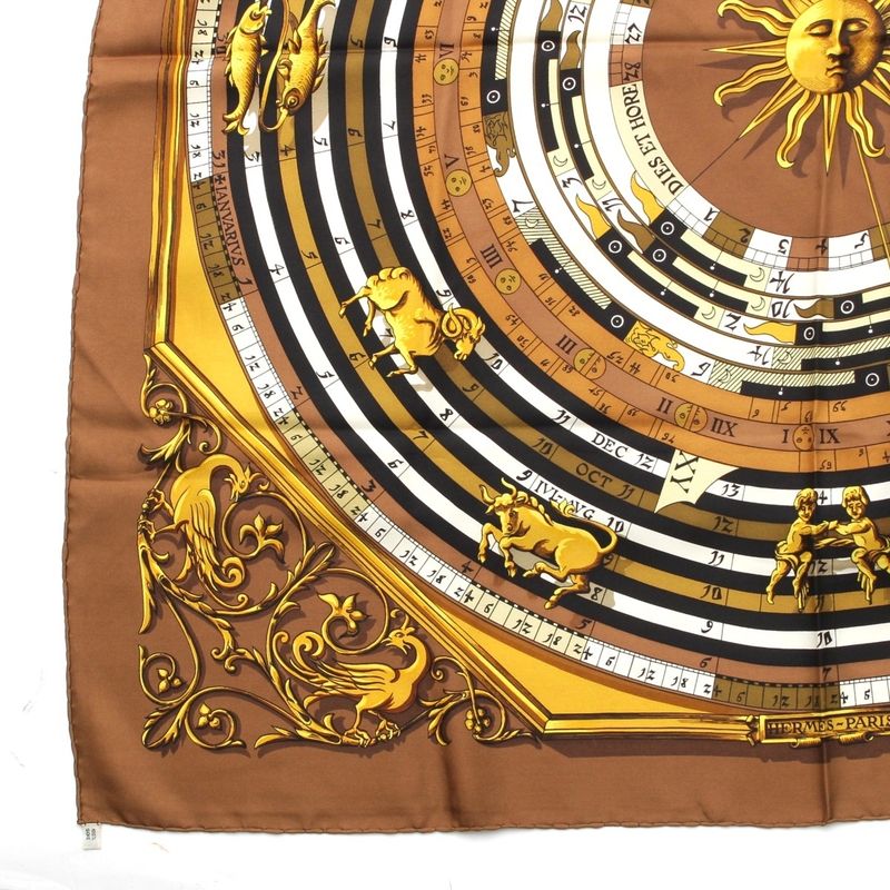 Hermes Carre 90 Dies Et Hore Astrology Silk Scarf Brown