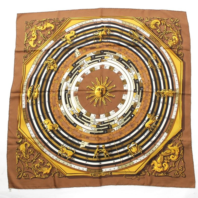 Hermes Carre 90 Dies Et Hore Astrology Silk Scarf Brown