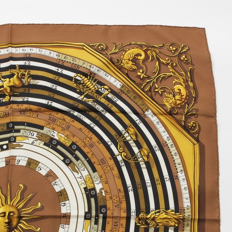 Hermes Carre 90 Dies Et Hore Astrology Silk Scarf Brown