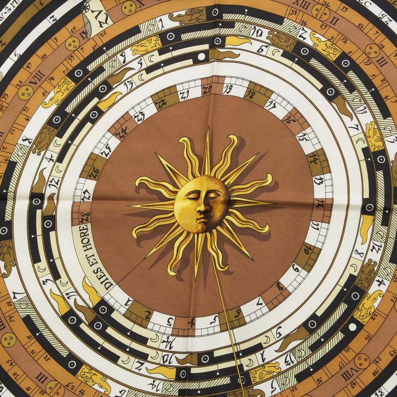 Hermes Carre 90 Dies Et Hore Astrology Silk Scarf Brown