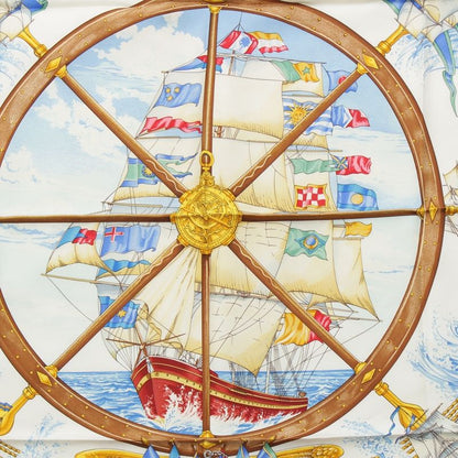 Hermes Carre 90 Vive le Vent Wind Blow Silk Ship Nautical Scarf Navy Multicolor