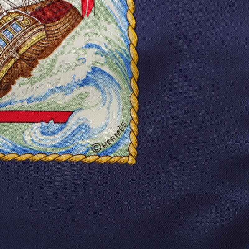 Hermes Carre 90 Vive le Vent Wind Blow Silk Ship Nautical Scarf Navy Multicolor