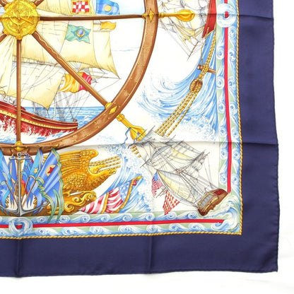 Hermes Carre 90 Vive le Vent Wind Blow Silk Ship Nautical Scarf Navy Multicolor