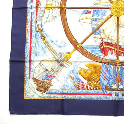 Hermes Carre 90 Vive le Vent Wind Blow Silk Ship Nautical Scarf Navy Multicolor