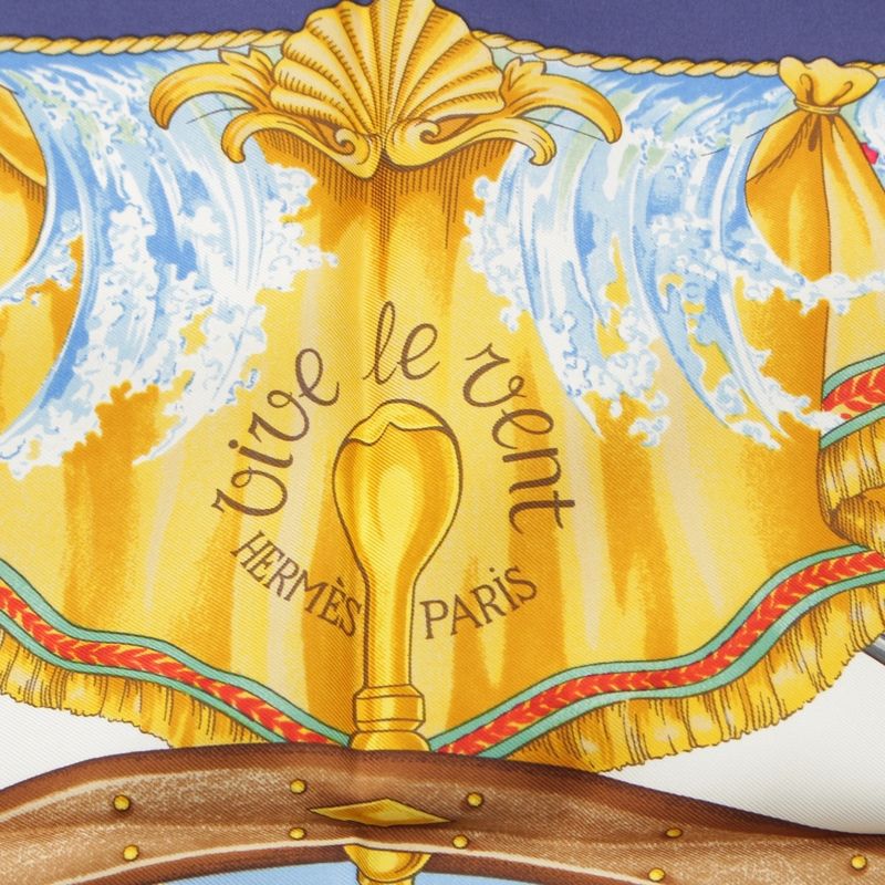 Hermes Carre 90 Vive le Vent Wind Blow Silk Ship Nautical Scarf Navy Multicolor