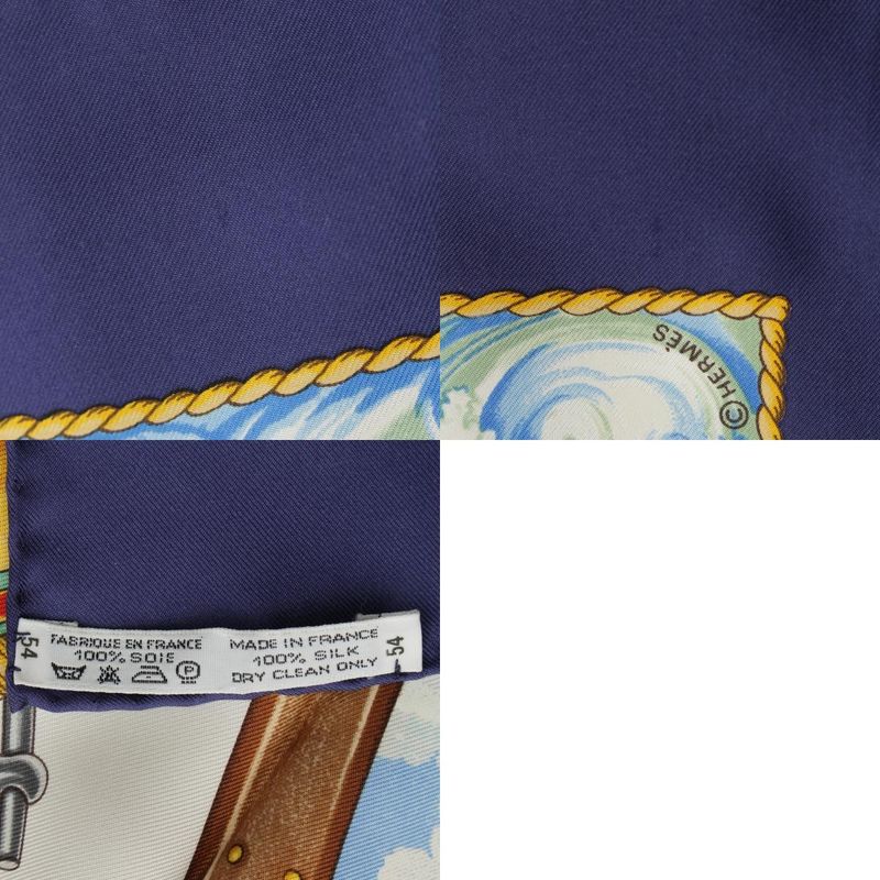 Hermes Carre 90 Vive le Vent Wind Blow Silk Ship Nautical Scarf Navy Multicolor