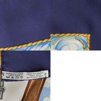 Hermes Carre 90 Vive le Vent Wind Blow Silk Ship Nautical Scarf Navy Multicolor