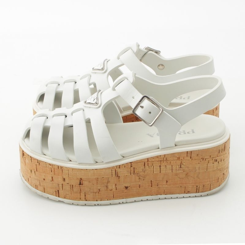 Prada Monolith Triangle Logo Sandals White 37