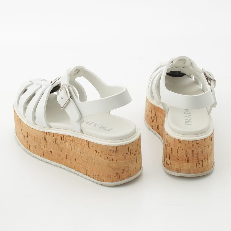 Prada Monolith Triangle Logo Sandals White 37