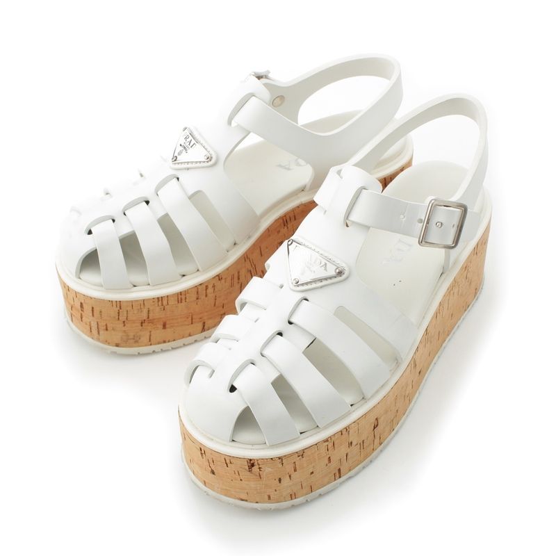 Prada Monolith Triangle Logo Sandals White 37