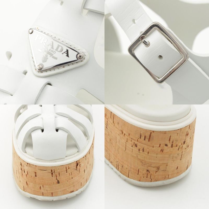 Prada Monolith Triangle Logo Sandals White 37