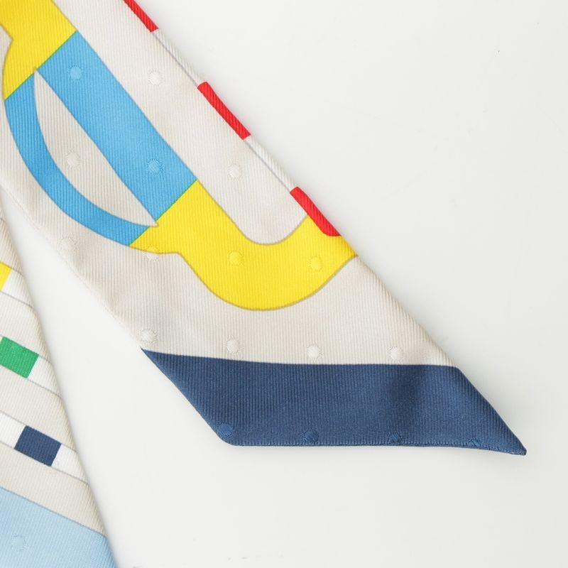 Hermes Twilly Bouclerie Moderne Modern Buckle Silk Scarf Multicolor