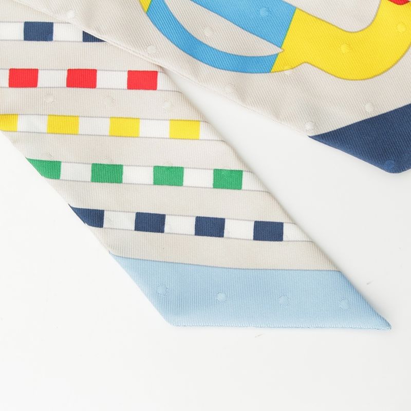 Hermes Twilly Bouclerie Moderne Modern Buckle Silk Scarf Multicolor