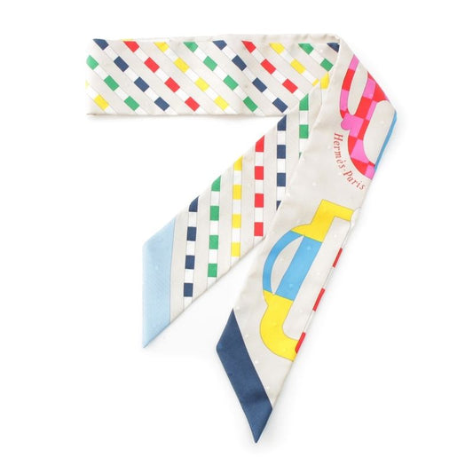 Hermes Twilly Bouclerie Moderne Modern Buckle Silk Scarf Multicolor