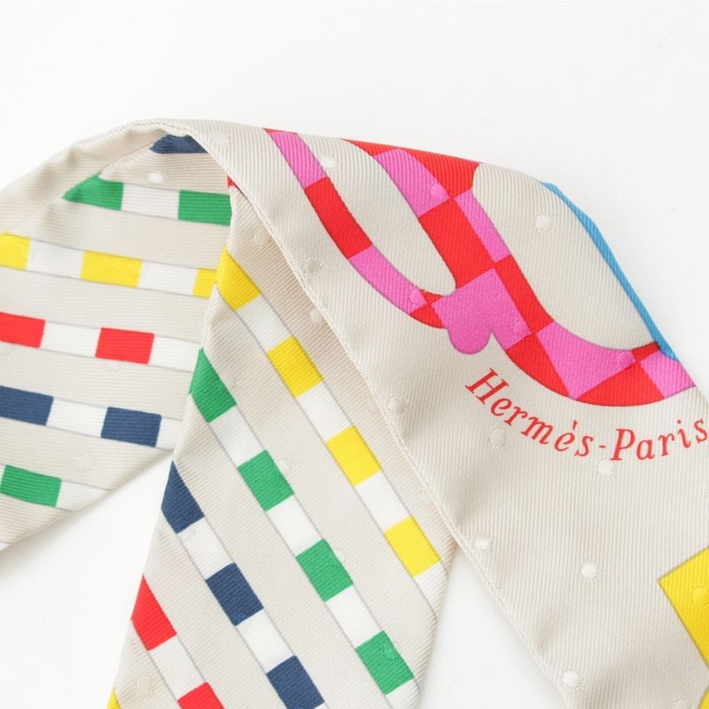 Hermes Twilly Bouclerie Moderne Modern Buckle Silk Scarf Multicolor