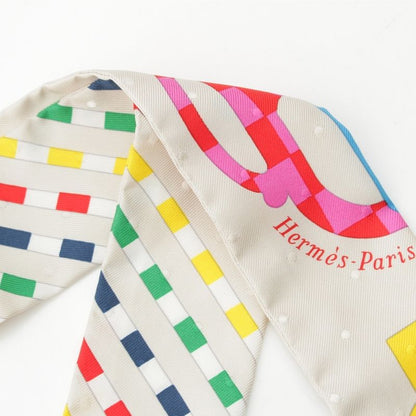 Hermes Twilly Bouclerie Moderne Modern Buckle Silk Scarf Multicolor
