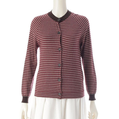 Prada Sport Cashmere Archive Striped Crewneck Knitted Cardigan Red Brown 40