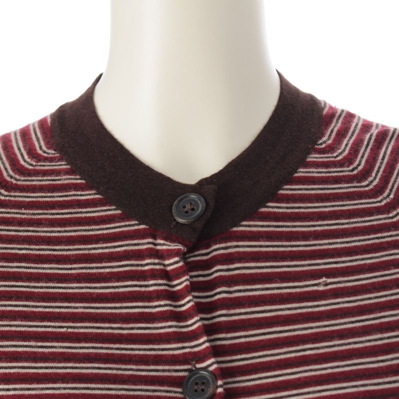 Prada Sport Cashmere Archive Striped Crewneck Knitted Cardigan Red Brown 40