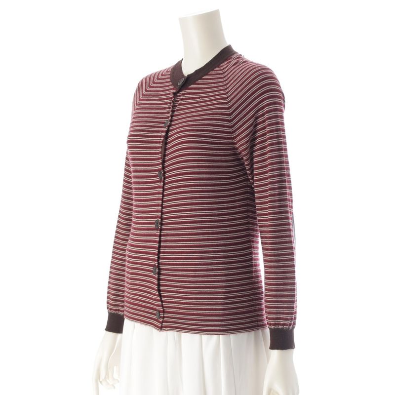 Prada Sport Cashmere Archive Striped Crewneck Knitted Cardigan Red Brown 40