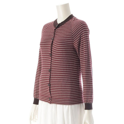 Prada Sport Cashmere Archive Striped Crewneck Knitted Cardigan Red Brown 40