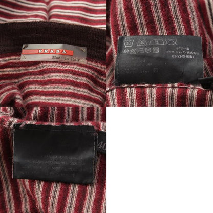 Prada Sport Cashmere Archive Striped Crewneck Knitted Cardigan Red Brown 40