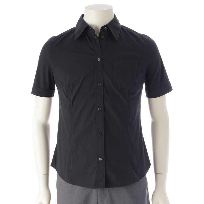 Prada Cotton Nylon Short Sleeved Shirt Top Black 44