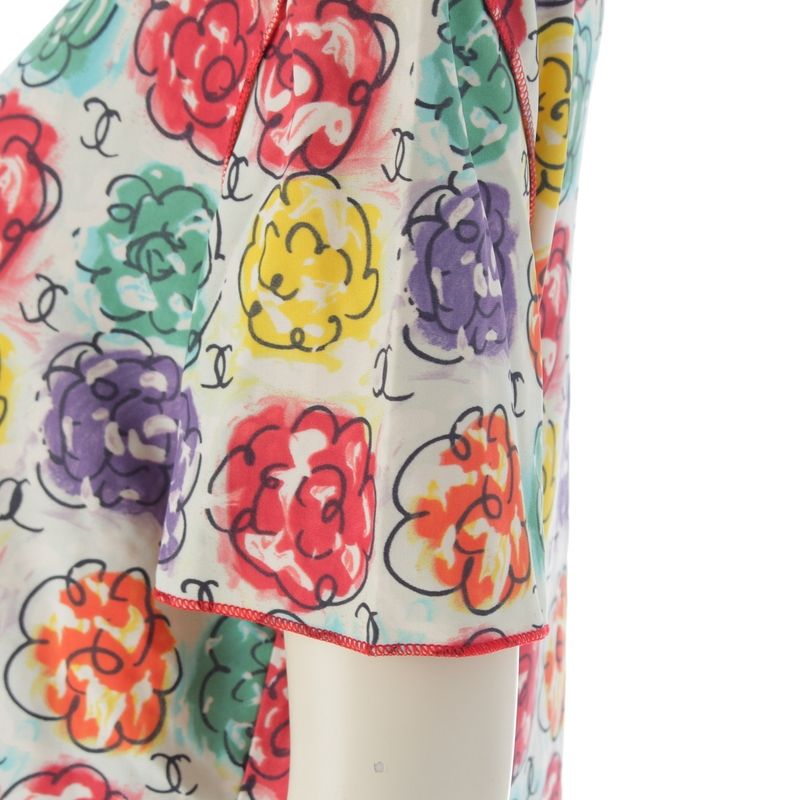Chanel 00ss Nylon Coco Mark Camelia All Over Pattern Top Short Sleeves P11246v06