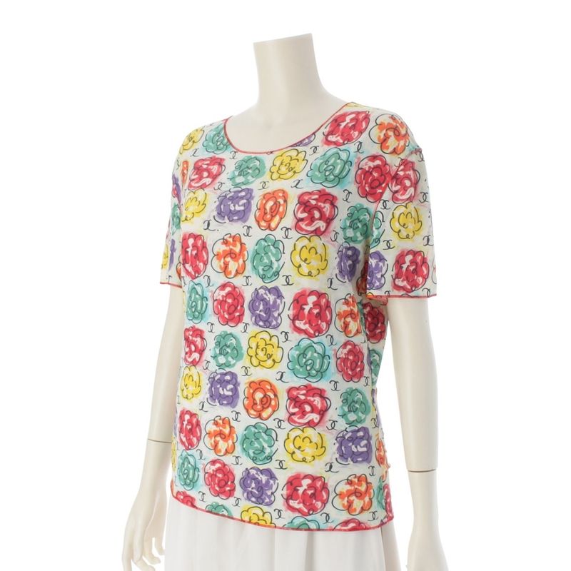Chanel 00ss Nylon Coco Mark Camelia All Over Pattern Top Short Sleeves P11246v06