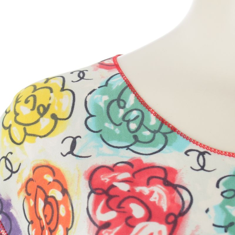 Chanel 00ss Nylon Coco Mark Camelia All Over Pattern Top Short Sleeves P11246v06
