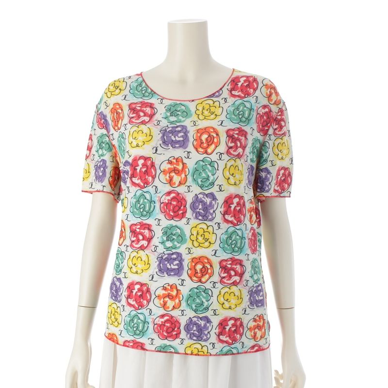 Chanel 00ss Nylon Coco Mark Camelia All Over Pattern Top Short Sleeves P11246v06
