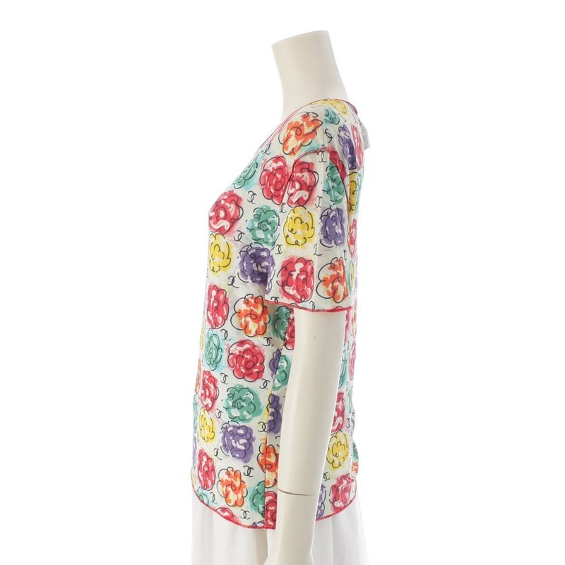 Chanel 00ss Nylon Coco Mark Camelia All Over Pattern Top Short Sleeves P11246v06