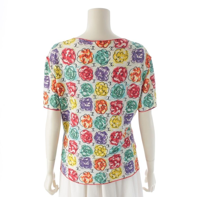 Chanel 00ss Nylon Coco Mark Camelia All Over Pattern Top Short Sleeves P11246v06