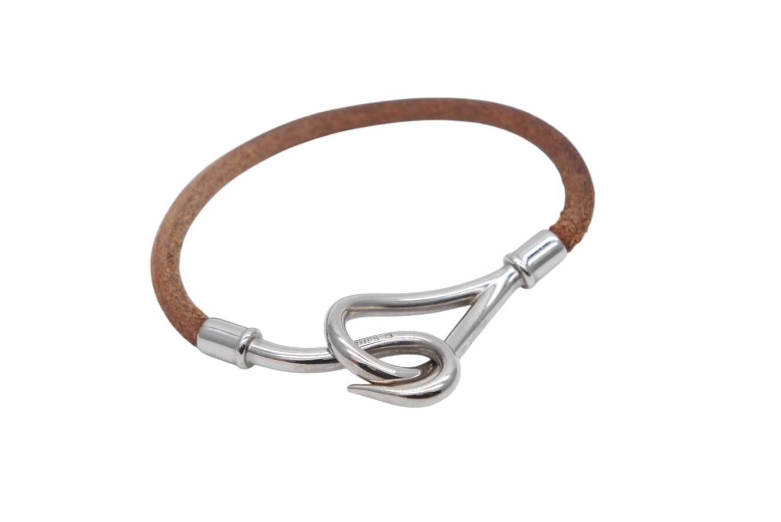 Hermes Jumbo H Bracelet Leather Brown Silver — view 2