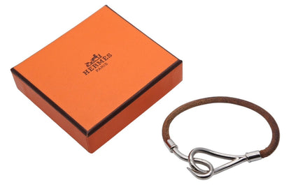 Hermes Jumbo H Bracelet Leather Brown Silver