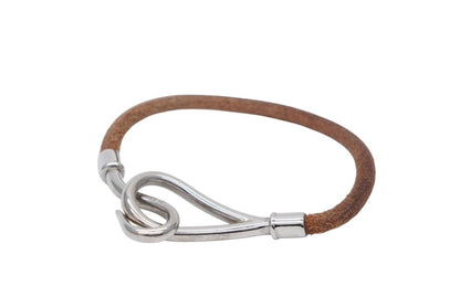 Hermes Jumbo H Bracelet Leather Brown Silver — view 3