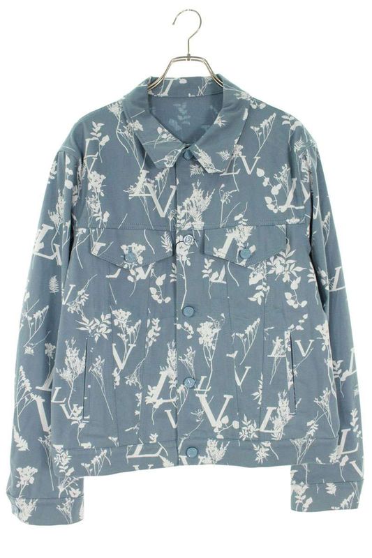 Louis Vuitton Rm222q Nf1 Hna59w LV Leaf Pattern Denim Jacket Men's 54