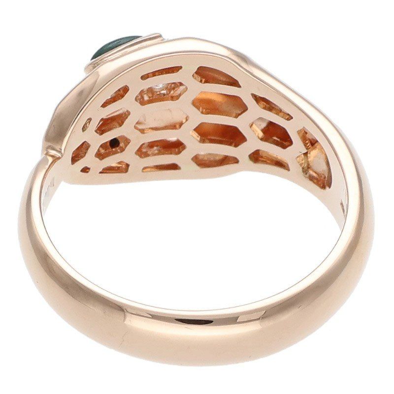 Bvlgari 352688 Serpenti 18k Pink Gold Diamond Malachite Ring Men's Size 16
