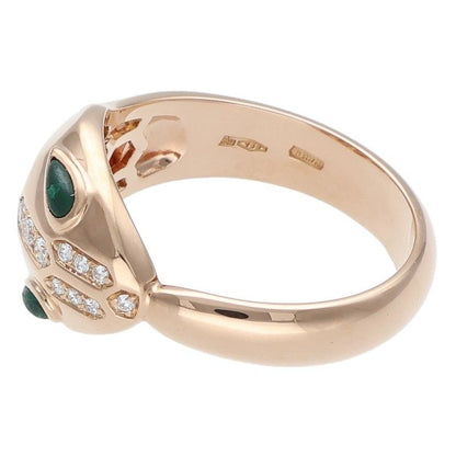 Bvlgari 352688 Serpenti 18k Pink Gold Diamond Malachite Ring Men's Size 16