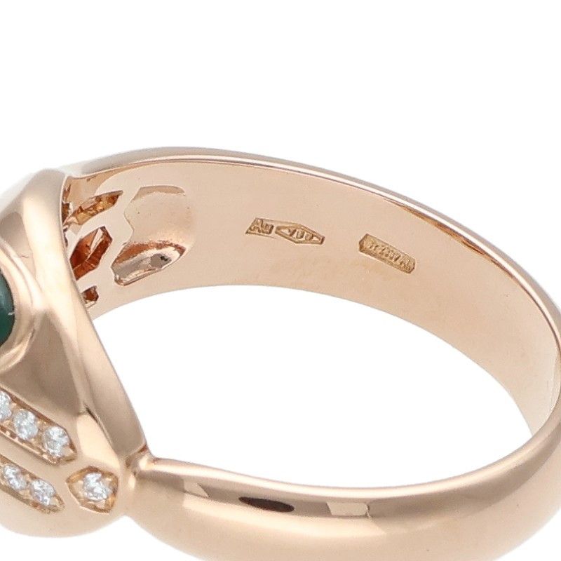 Bvlgari 352688 Serpenti 18k Pink Gold Diamond Malachite Ring Men's Size 16