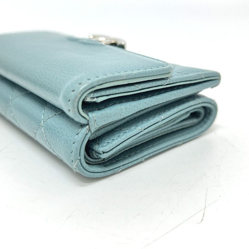 Chanel Trifold Wallet Half Coco Mark Leather Light Blue