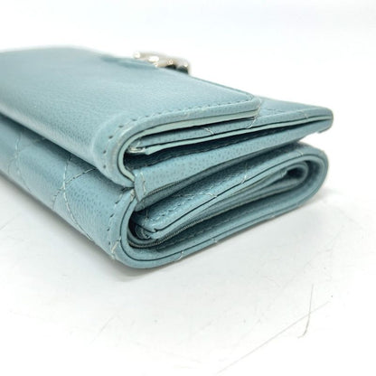 Chanel Trifold Wallet Half Coco Mark Leather Light Blue