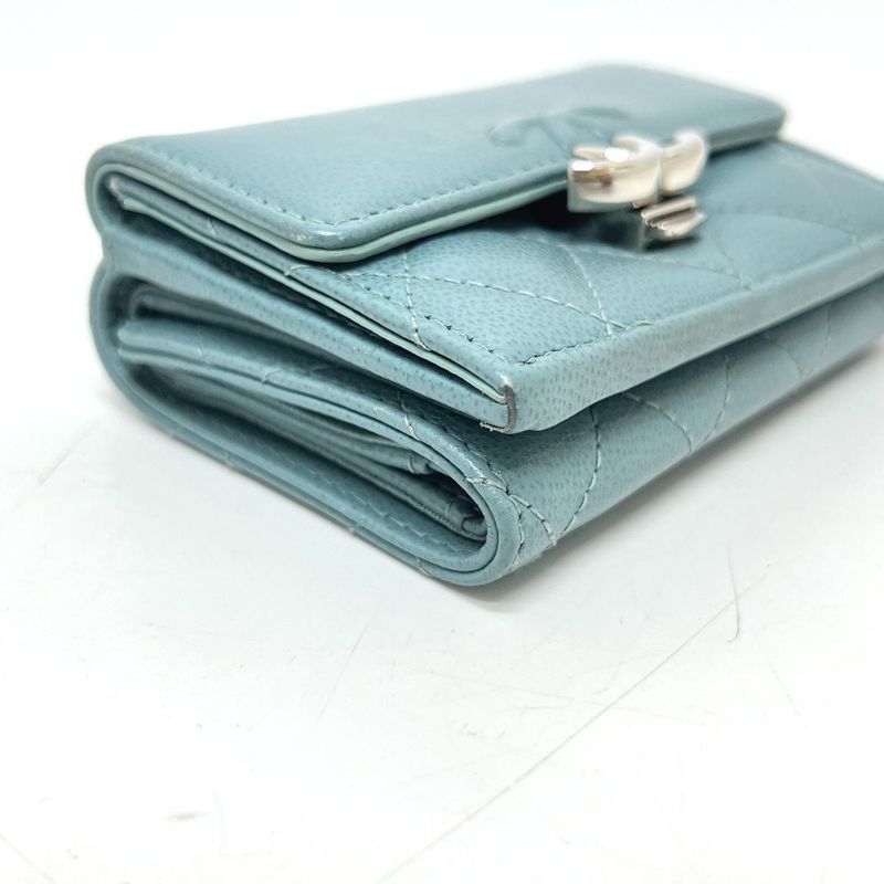 Chanel Trifold Wallet Half Coco Mark Leather Light Blue