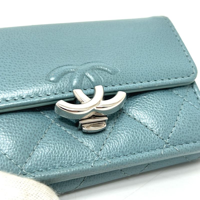 Chanel Trifold Wallet Half Coco Mark Leather Light Blue