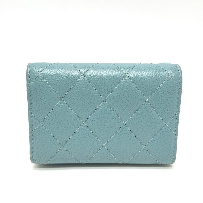 Chanel Trifold Wallet Half Coco Mark Leather Light Blue
