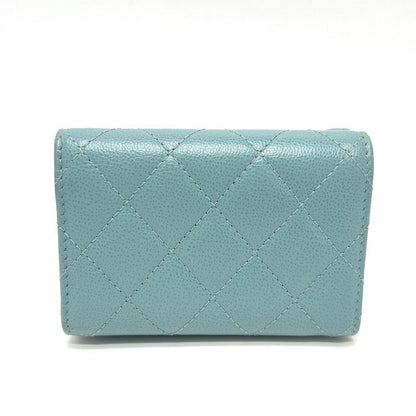 Chanel Trifold Wallet Half Coco Mark Leather Light Blue
