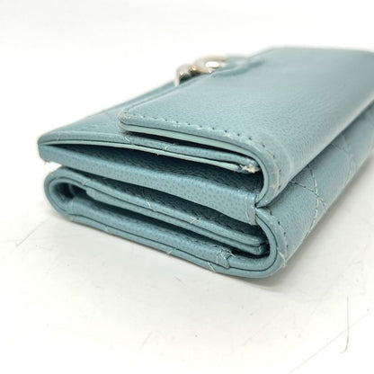 Chanel Trifold Wallet Half Coco Mark Leather Light Blue