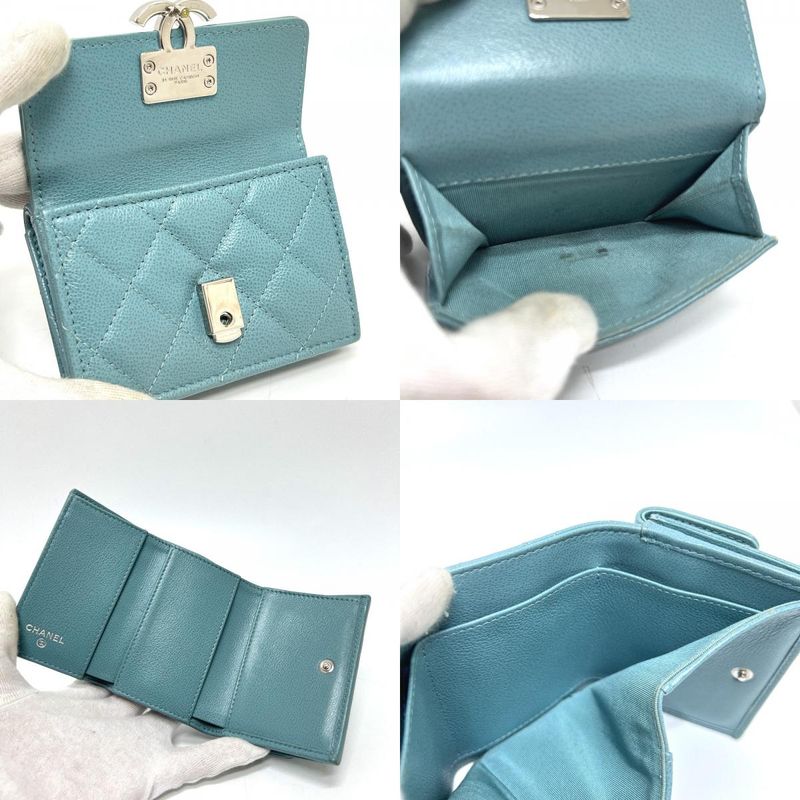 Chanel Trifold Wallet Half Coco Mark Leather Light Blue
