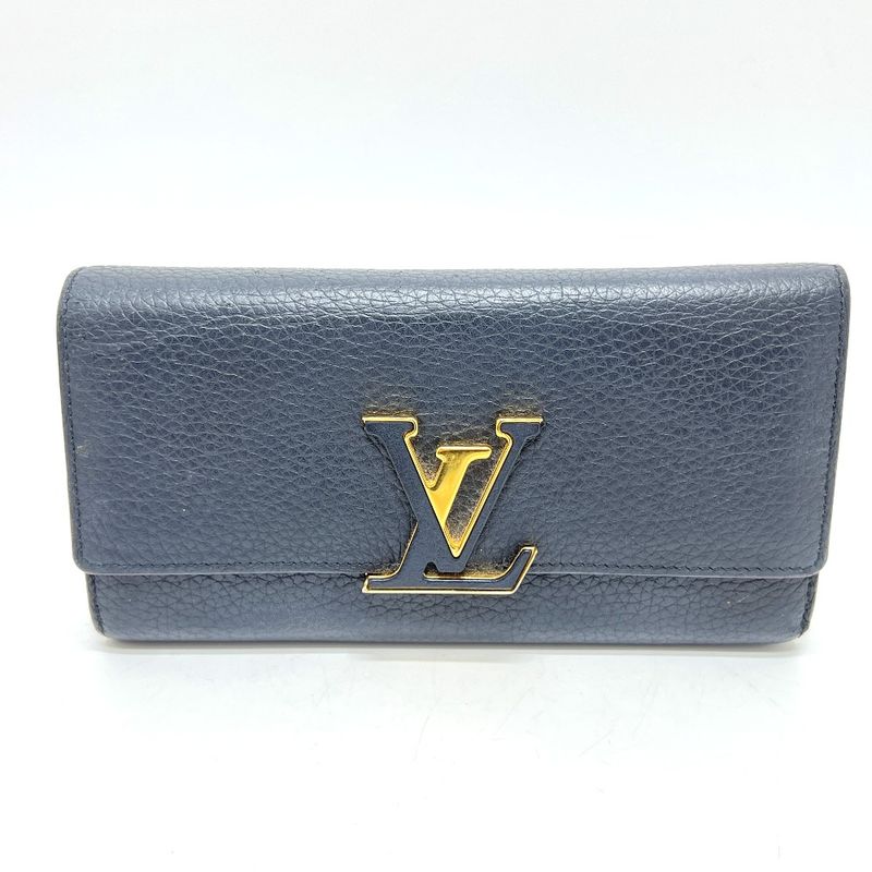 Louis Vuitton Long Wallet Portefeuille Capucines M61248 Taurillon Clemence Noir